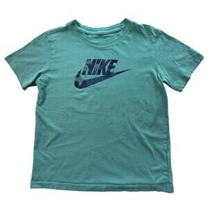 Nike Tee Boy's Large Aqua with Blue Camouflage Logo Swoosh